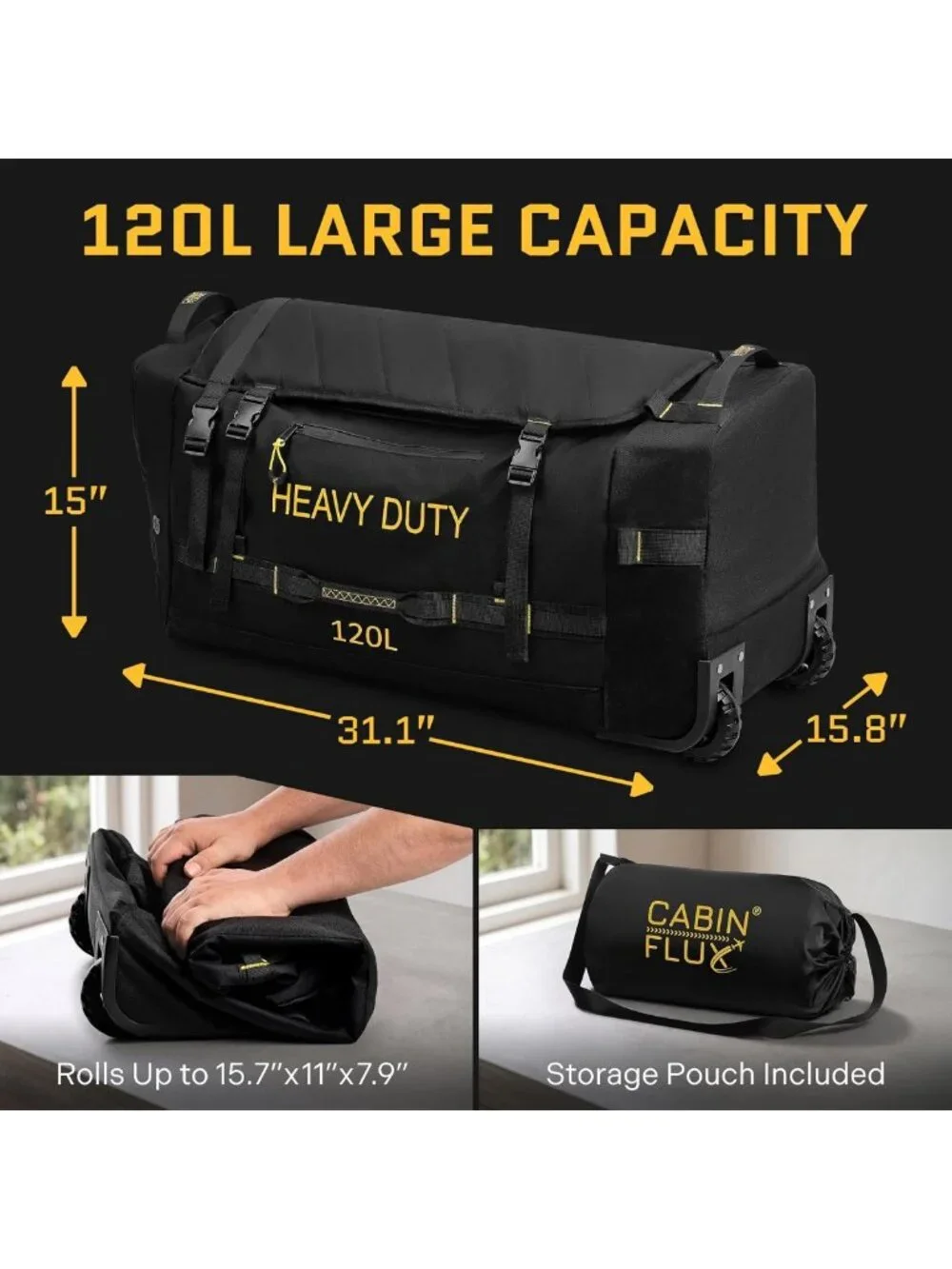 31-Inch Rolling Duffle Bag with Wheels - 120L Heavy-Duty Travel & Sports Luggage